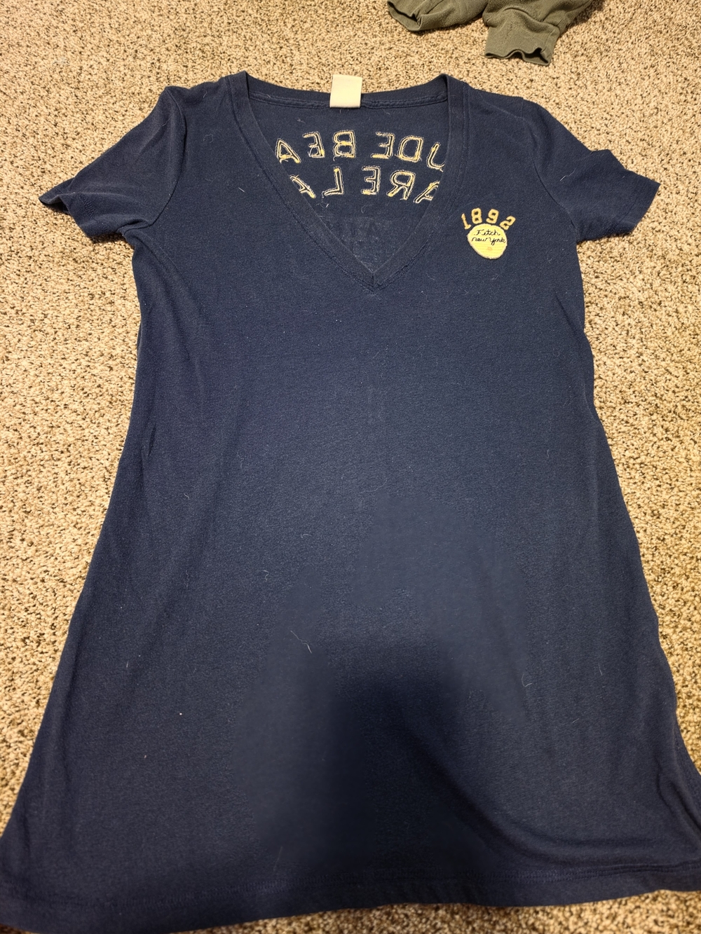 Abercrombie & Fitch Navy V-Neck--Nude Beach, Bare Lake--Vintage - Picture 2 of 2